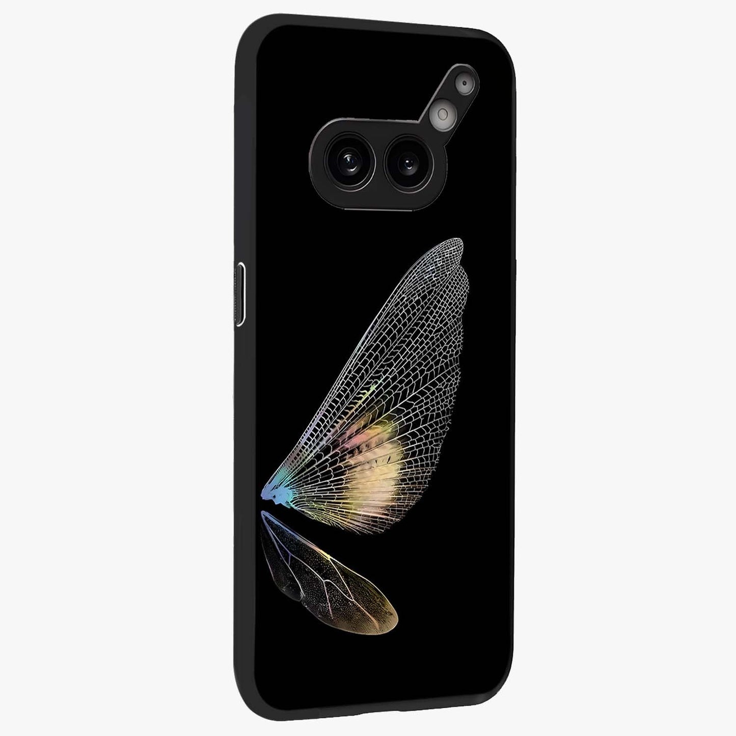 Whispers Of Wings Glass Case upright view showcasing elegant wing artwork with light airy theme.