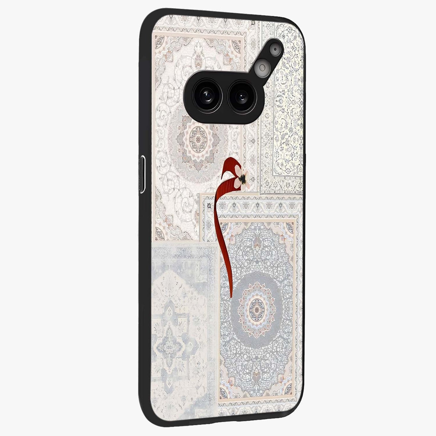 White Aesthetic Bow Glass Case upright view showcasing delicate ribbon bow artwork with cute minimalist theme.