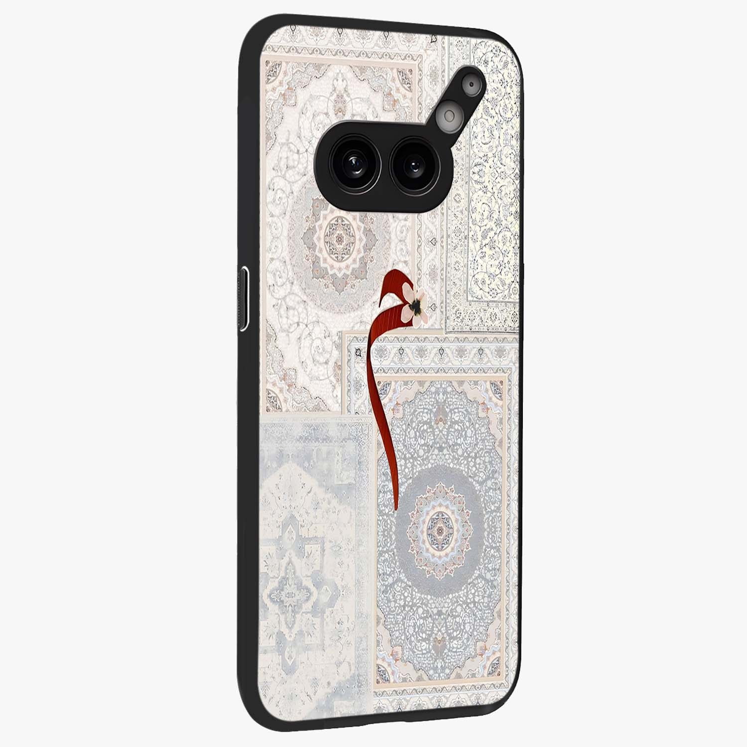 White Aesthetic Bow Glass Case upright view showcasing delicate ribbon bow artwork with cute minimalist theme.