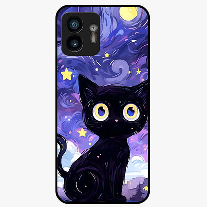 Abstract Cat Art Glass Case showing flat back view with artistic cat illustration and glossy glass finish.