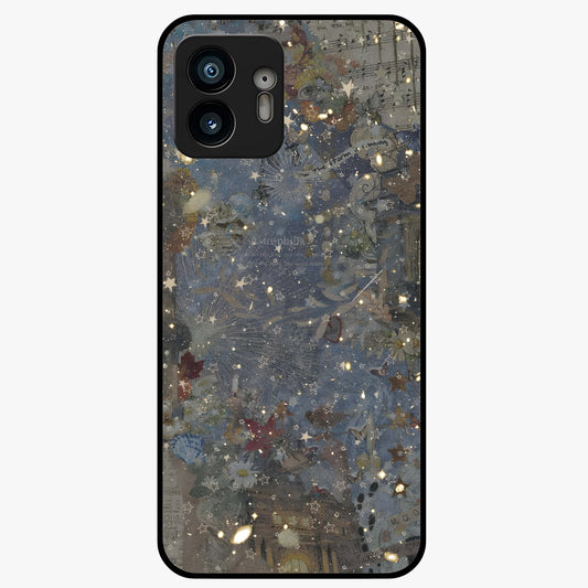 Aesthetic Astrolophia Glass Case showing flat back view with dreamy aesthetic design and glossy glass finish.