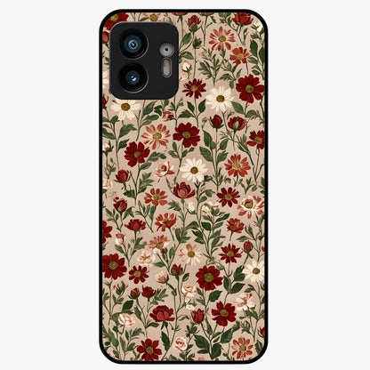 Biege Flower With Leaf Glass Case showing flat back view with soft beige floral artwork and glossy glass finish.