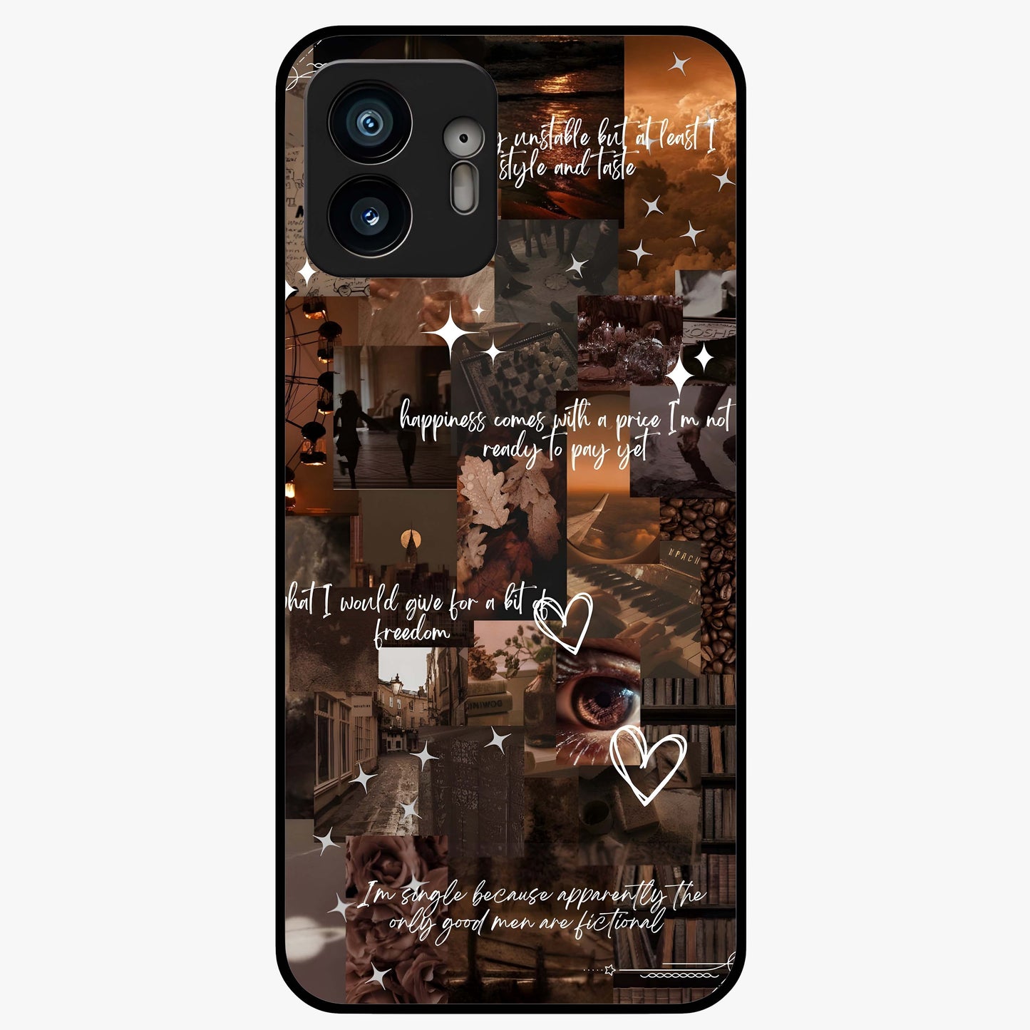 Bittersweet Aesthetic Chaos Glass Case showing flat back view with artistic chaotic aesthetic design and glossy glass finish.