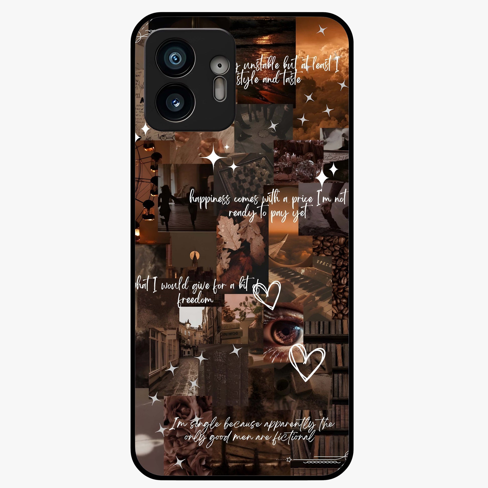 Bittersweet Aesthetic Chaos Glass Case showing flat back view with artistic chaotic aesthetic design and glossy glass finish.