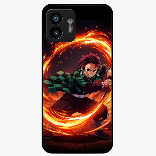Blazing Sword Resolve Glass Case showing flat back view with fiery sword artwork and glossy glass finish.