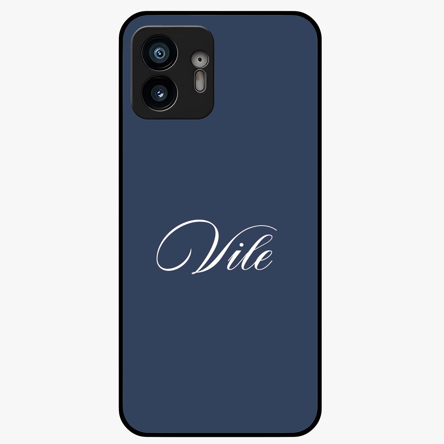 Blue Background Personalized Custom Name Glass Case showing flat back view with minimal blue background and custom name design.
