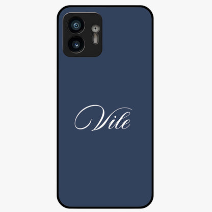 Blue Background Personalized Custom Name Glass Case showing flat back view with minimal blue background and custom name design.