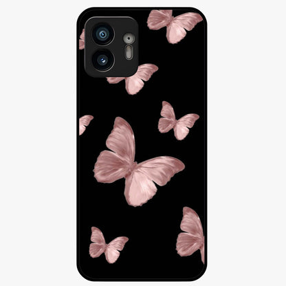 Butterfly Pattern Glass Case showing flat back view with elegant butterfly pattern artwork and glossy glass finish.