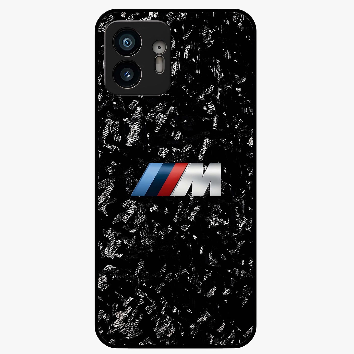 Carbon Speed Mark Glass Case showing flat back view with sporty carbon pattern artwork and glossy glass finish.
