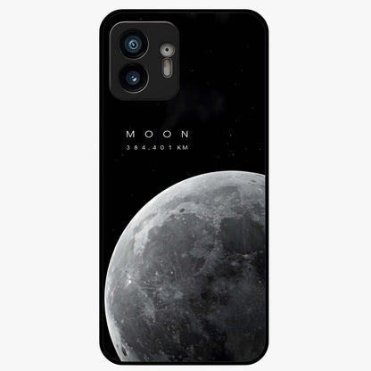 Cosmic Moon Glow Glass Case showing flat back view with glowing moon artwork and glossy glass finish.