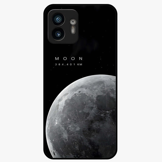Cosmic Moon Glow Glass Case showing flat back view with glowing moon artwork and glossy glass finish.