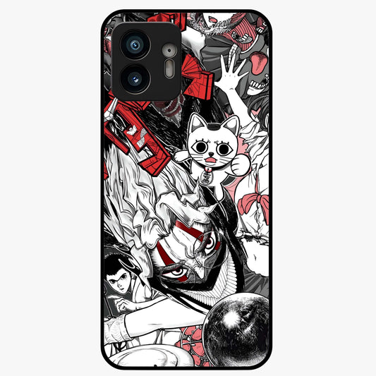 Crimson Chaos Panel Glass Case showing flat back view with bold crimson abstract artwork and glossy glass finish.