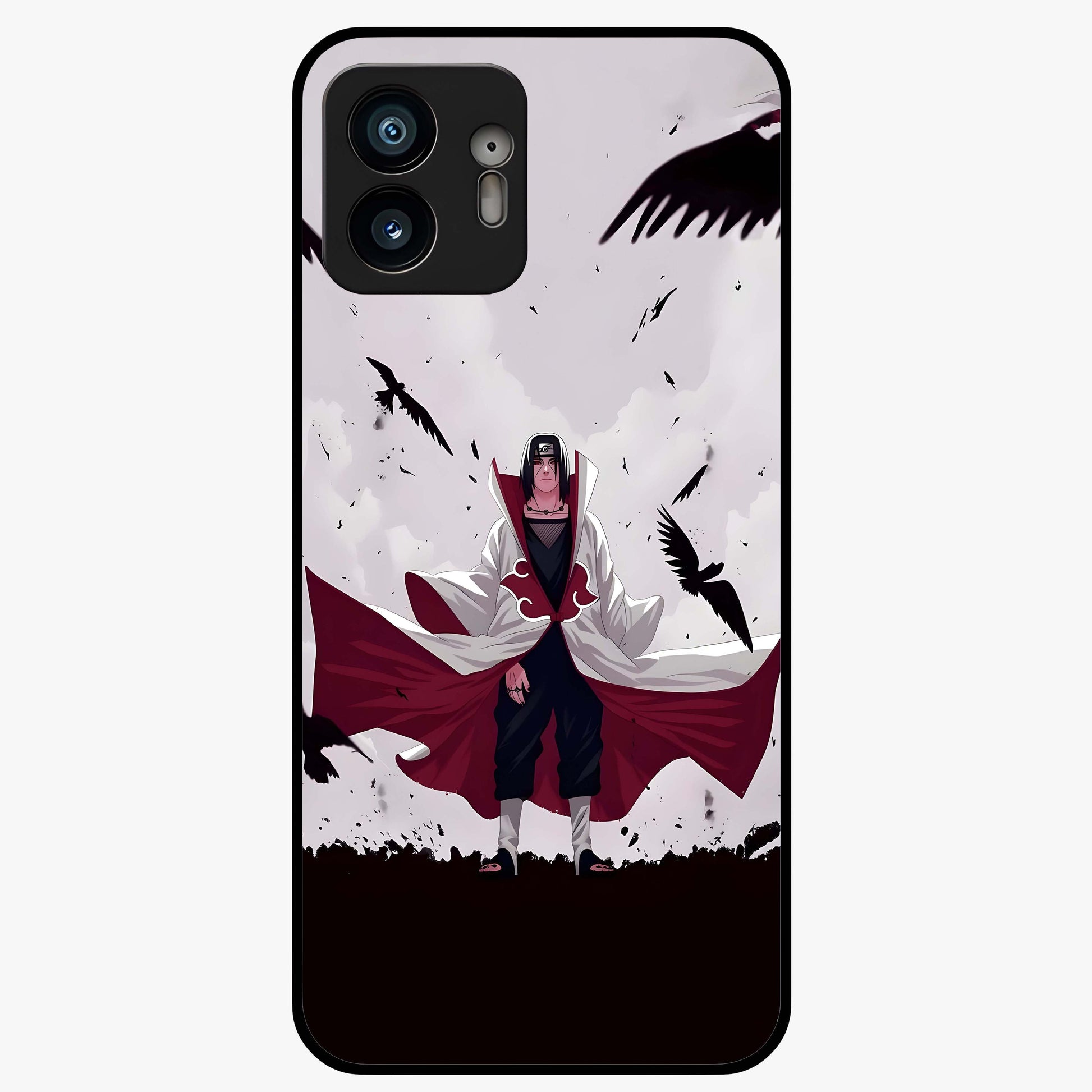Crimson Crow Ascension Glass Case showing flat back view with mystical crow artwork and glossy glass finish.