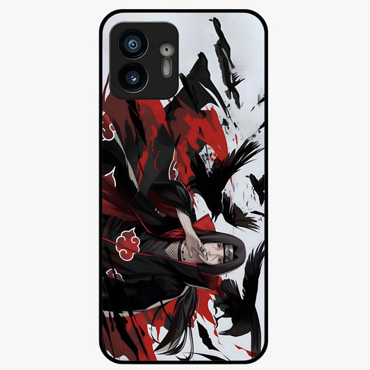 Crimson Crow Illusion Glass Case showing flat back view with artistic crow illusion artwork and glossy glass finish.