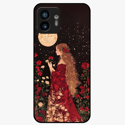 Crimson Dreams Glass Case showing flat back view with dreamy crimson artwork and glossy glass finish.