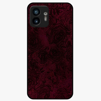 Crimson Fade Flow Glass Case showing flat back view with flowing crimson gradient artwork and glossy glass finish.