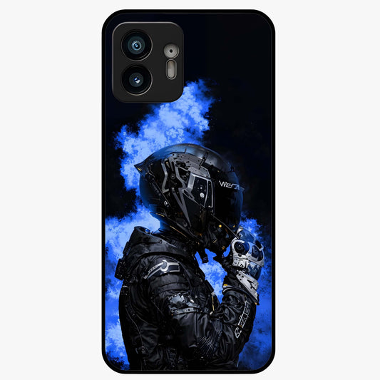 Cyber Sentinel Protocol Glass Case showing flat back view with futuristic cyber themed artwork and glossy glass finish.