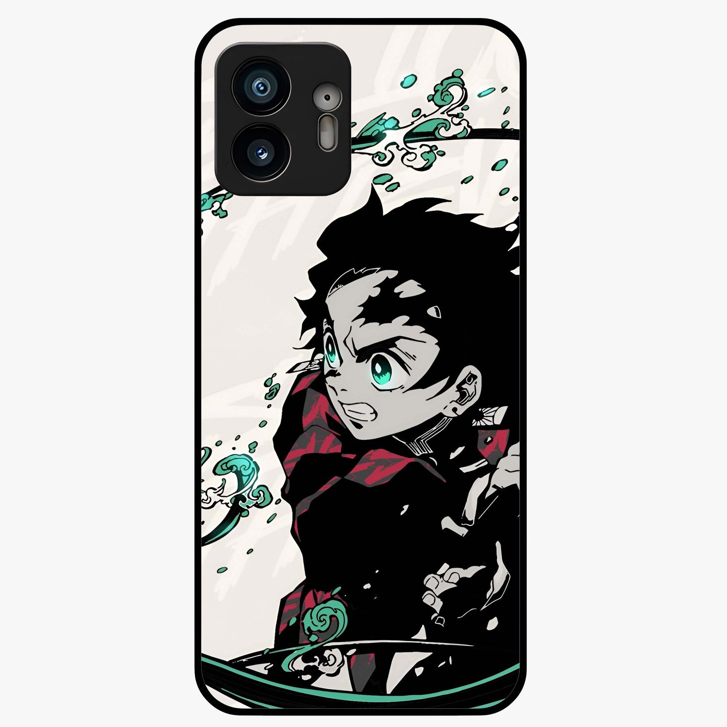 Demon Slayer Glass Case showing flat back view with bold anime inspired artwork and glossy glass finish.
