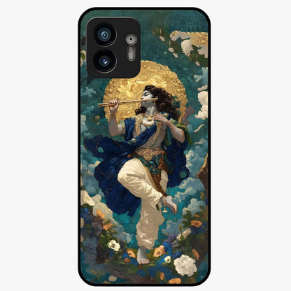 Divine Krishna Art Glass Case showing flat back view with Lord Krishna artwork and glossy glass finish.