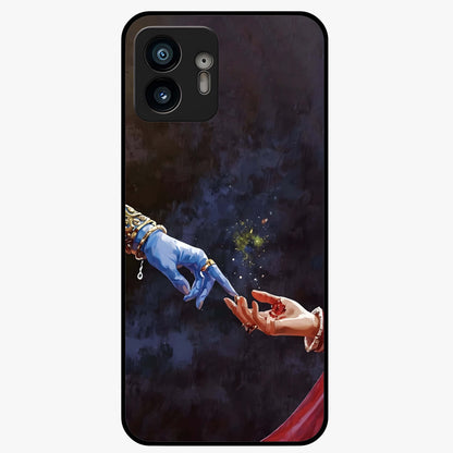 Divine Touch Eternal Glass Case showing flat back view with spiritual themed artwork and glossy glass finish.