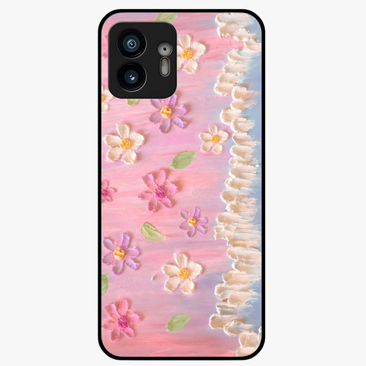 Dreamy Painted Garden Glass Case showing flat back view with artistic painted floral garden artwork and glossy glass finish.
