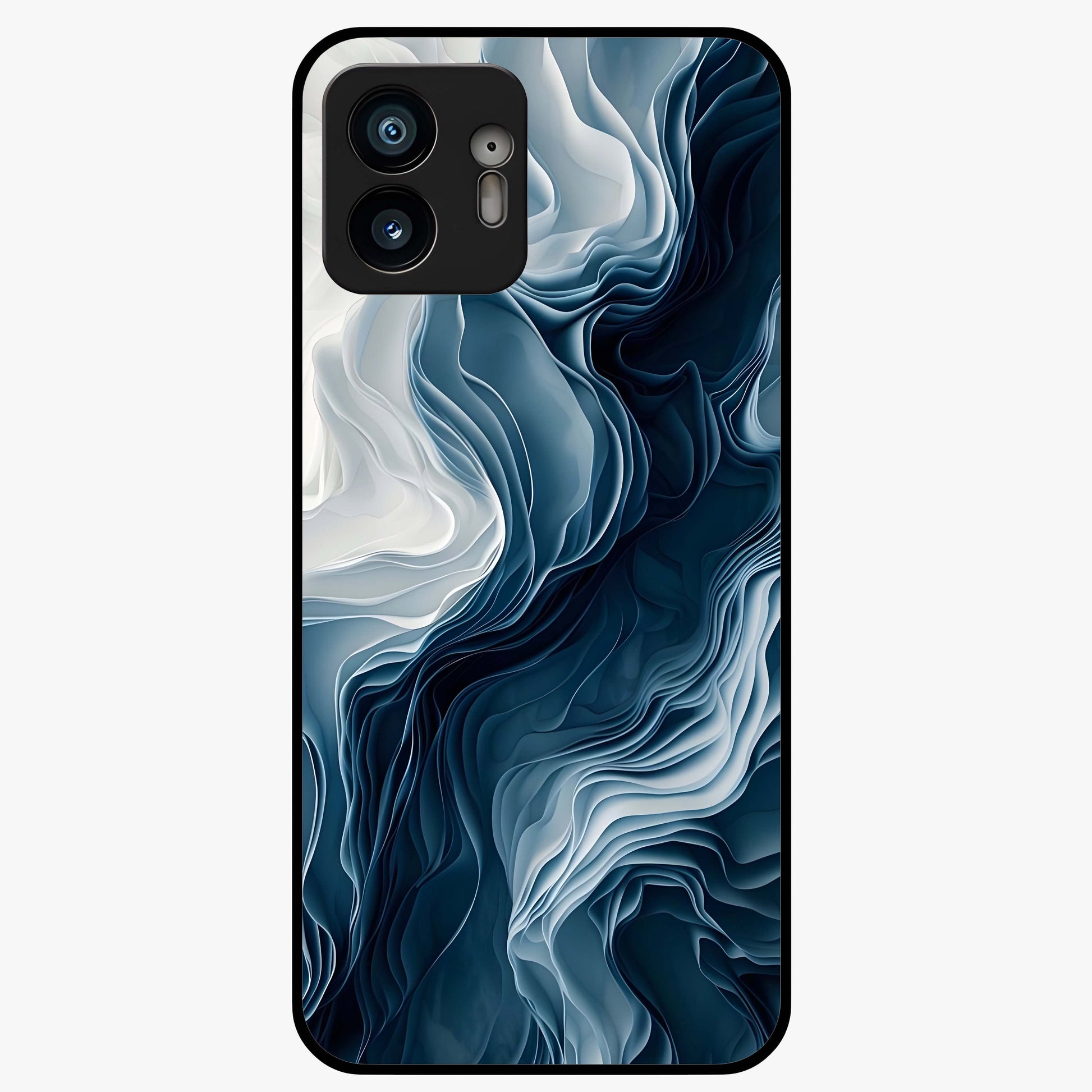 Ethereal Paper Marble Glass Case showing flat back view with soft marble paper texture artwork and glossy glass finish.