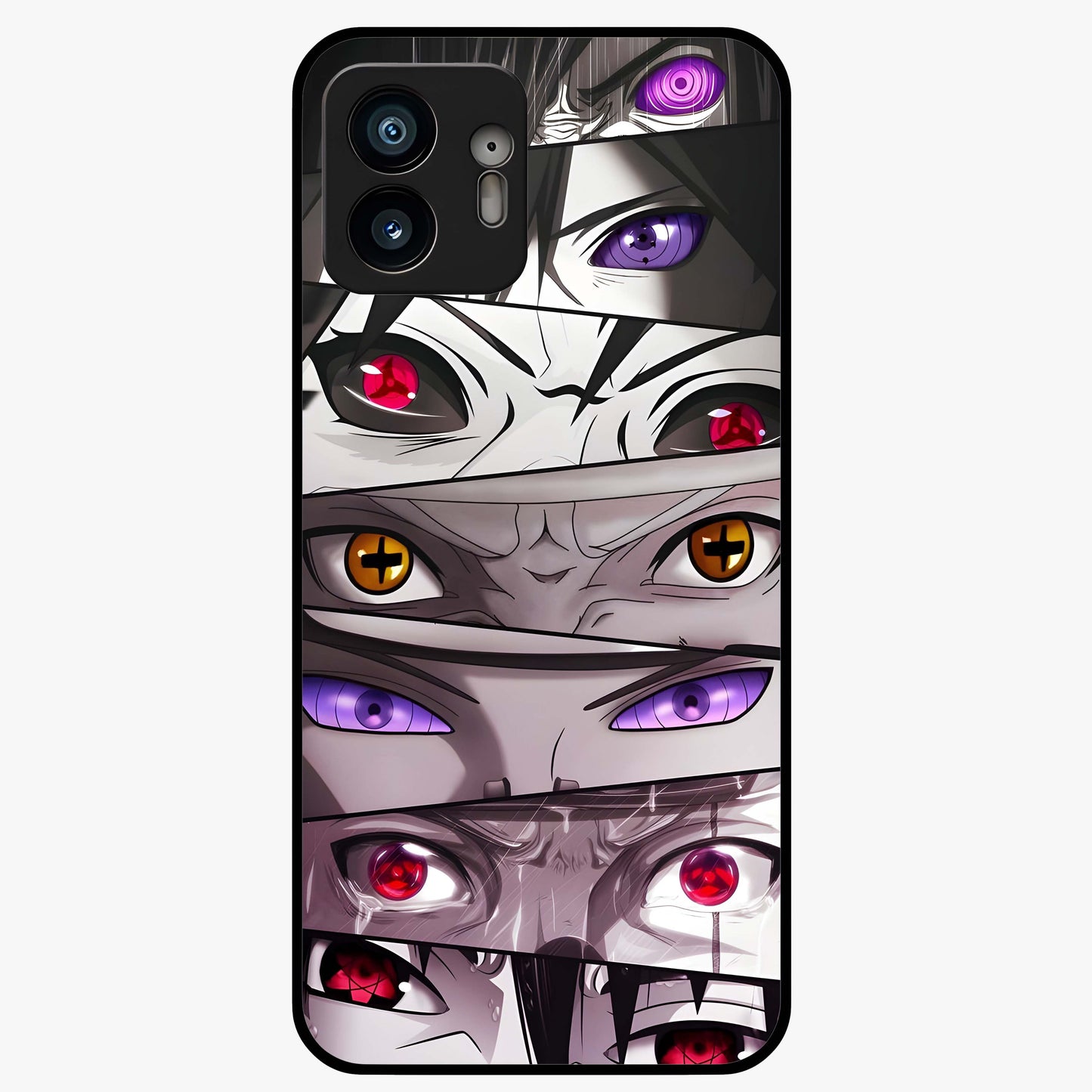 Eyes of Destiny Glass Case showing flat back view with striking eye themed artwork and glossy glass finish.