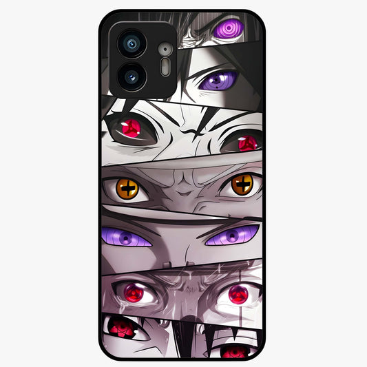 Eyes of Destiny Glass Case showing flat back view with striking eye themed artwork and glossy glass finish.
