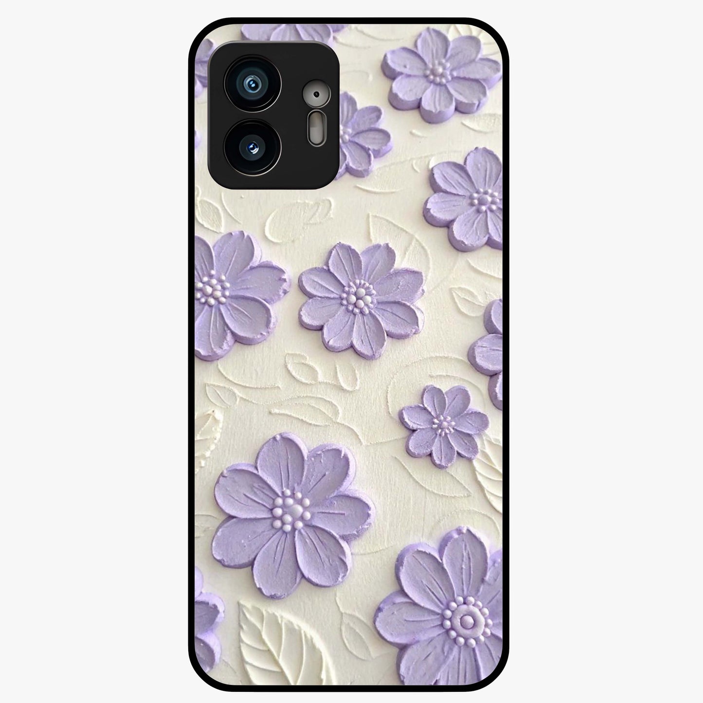Floral Wall Art With Purple Flowers Glass Case showing flat back view with purple flower artwork and glossy glass finish.