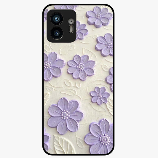 Floral Wall Art With Purple Flowers Glass Case showing flat back view with purple flower artwork and glossy glass finish.