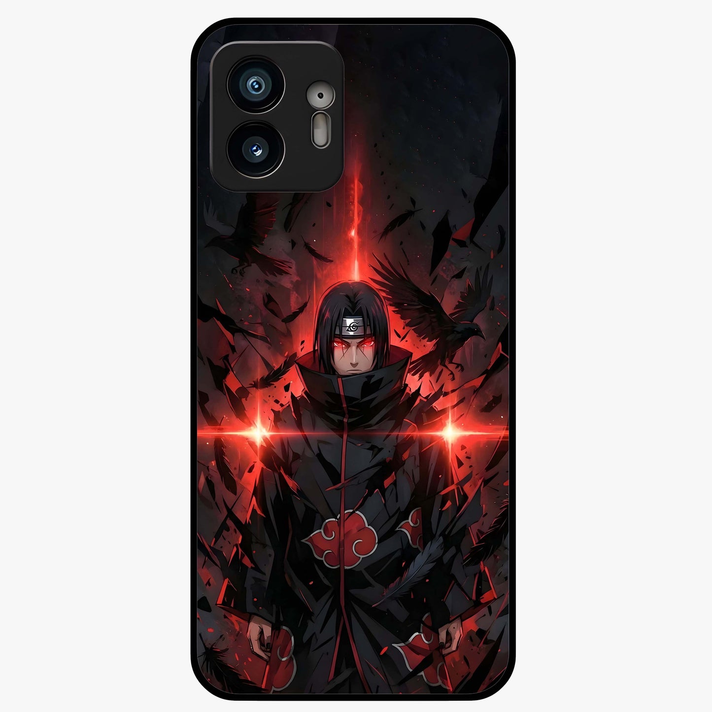 Focused Blade Discipline Glass Case showing flat back view with warrior sword themed artwork and glossy glass finish.