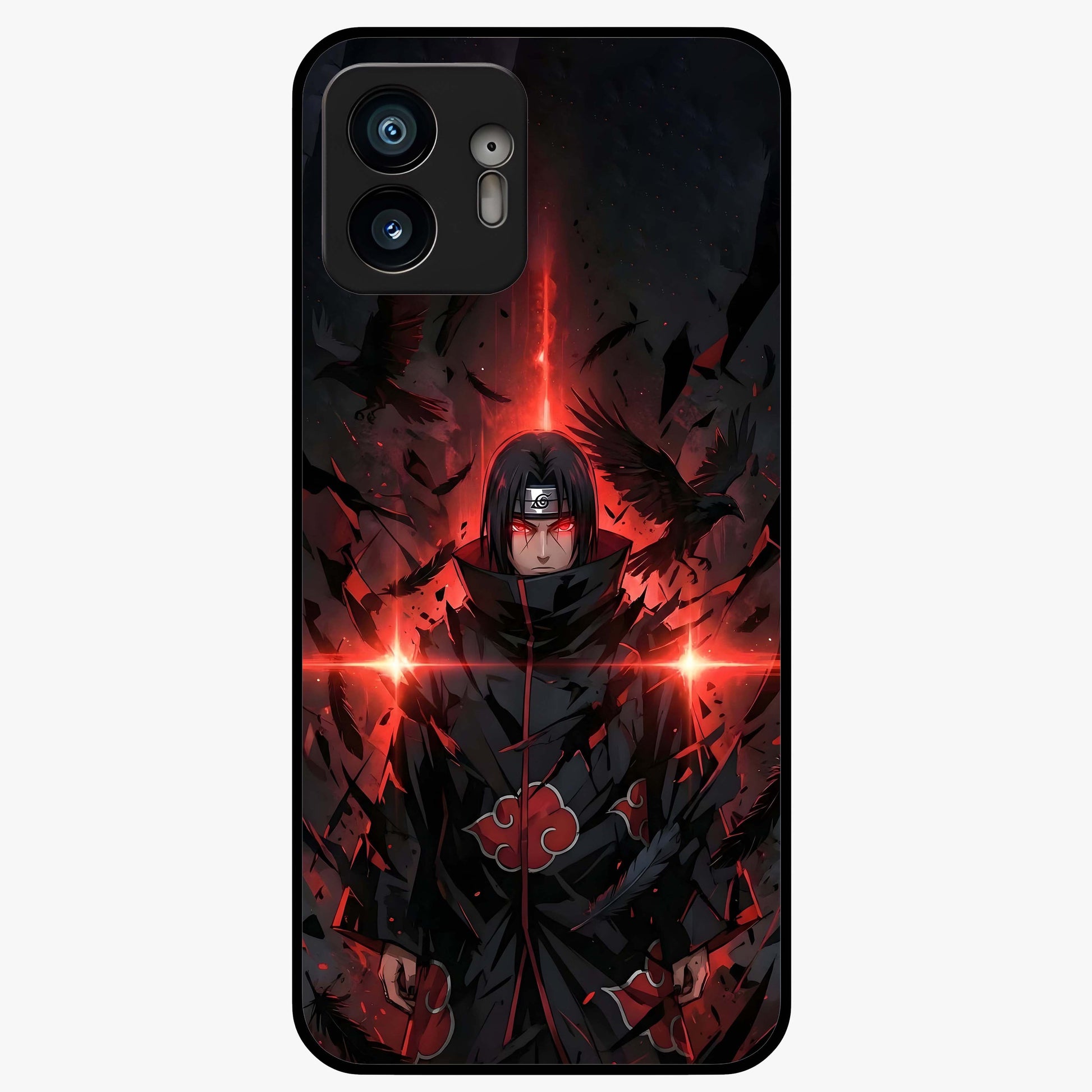 Focused Blade Discipline Glass Case showing flat back view with warrior sword themed artwork and glossy glass finish.