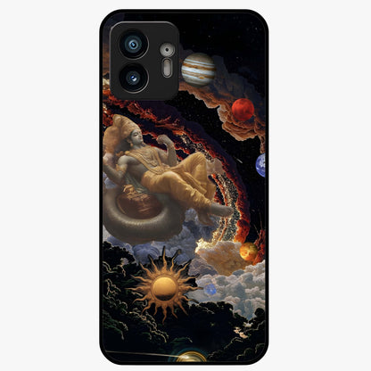 Galactic Divine God Glass Case showing flat back view with divine cosmic themed artwork and glossy glass finish.