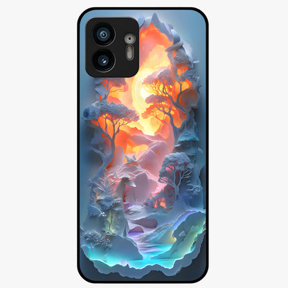 Glow Forest Portal Glass Case showing flat back view with glowing forest portal artwork and glossy glass finish.