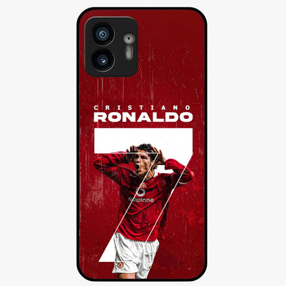 Goal Celebration Legacy Glass Case showing flat back view with football celebration inspired artwork and glossy glass finish.