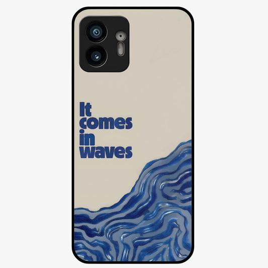 It Comes In Waves Quote Glass Case showing flat back view with inspirational wave themed quote artwork and glossy glass finish.