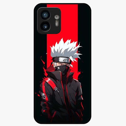 Kakashi Scarlet Shadow Glass Case showing flat back view with powerful anime ninja artwork and glossy glass finish.