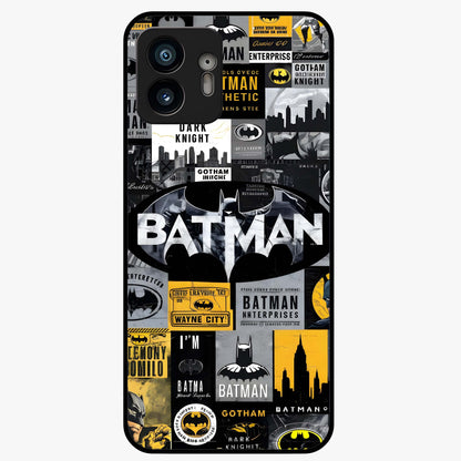 Knight Gotham Rise Glass Case showing flat back view with dark hero inspired artwork and glossy glass finish.