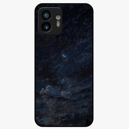 Lunar Veil Silence Glass Case showing flat back view with mystical moon veil artwork and glossy glass finish.