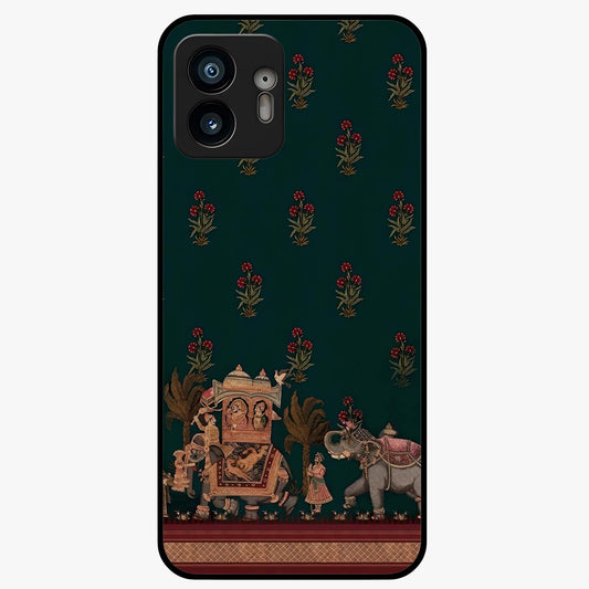 Macmerise Glass Case showing flat back view with stylish modern artwork and glossy glass finish.