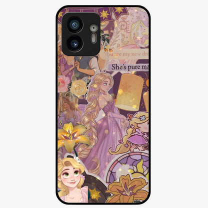 Magical Tangled Dream Glass Case showing flat back view with dreamy tangled artwork and glossy glass finish.