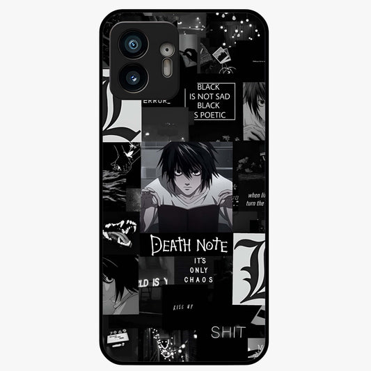 Midnight Chaos Mind Glass Case showing flat back view with abstract dark themed artwork and glossy glass finish.
