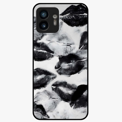 Midnight Kiss Marks Glass Case showing flat back view with lipstick kiss mark artwork and glossy glass finish.