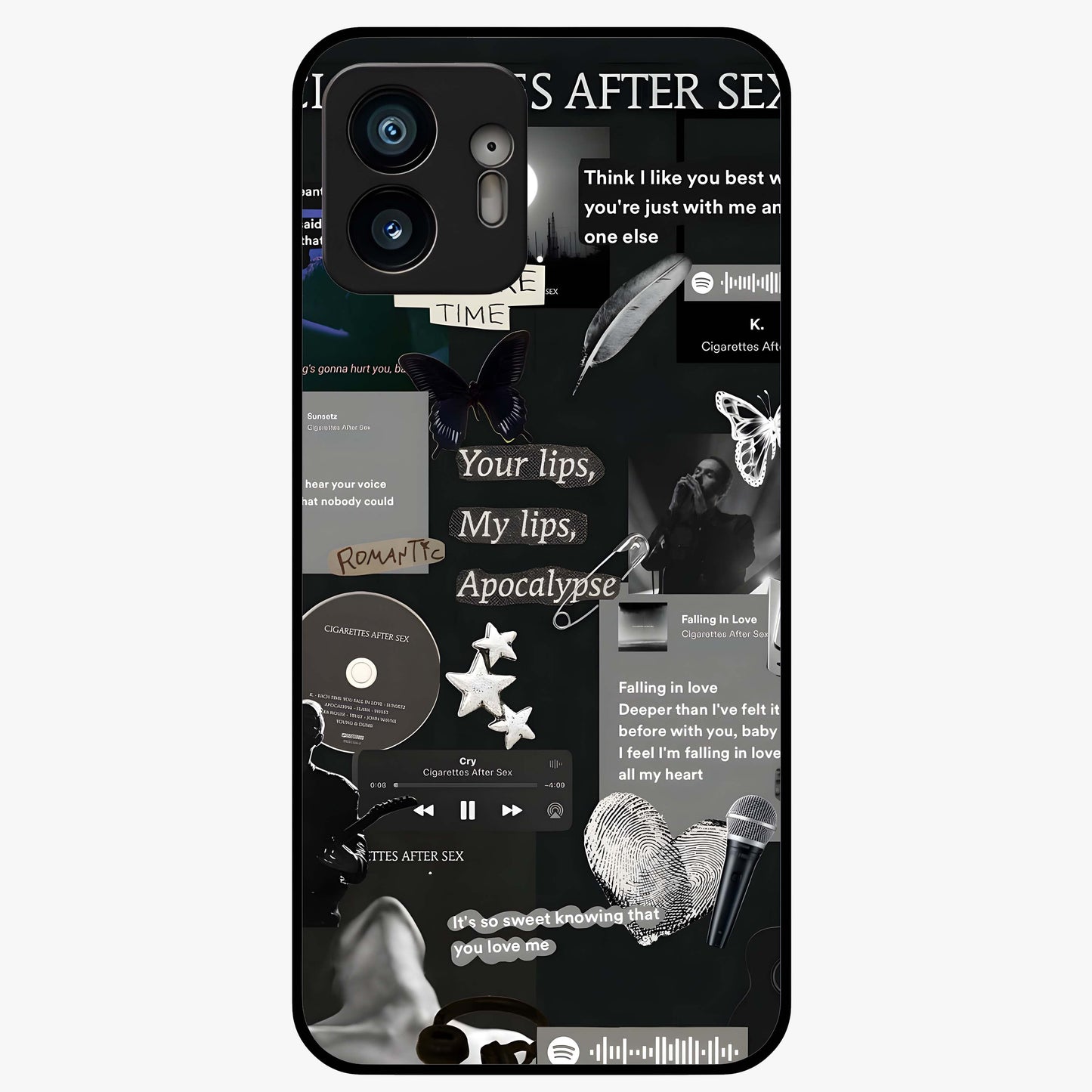 Midnight Love Echo Glass Case showing flat back view with romantic midnight themed artwork and glossy glass finish.
