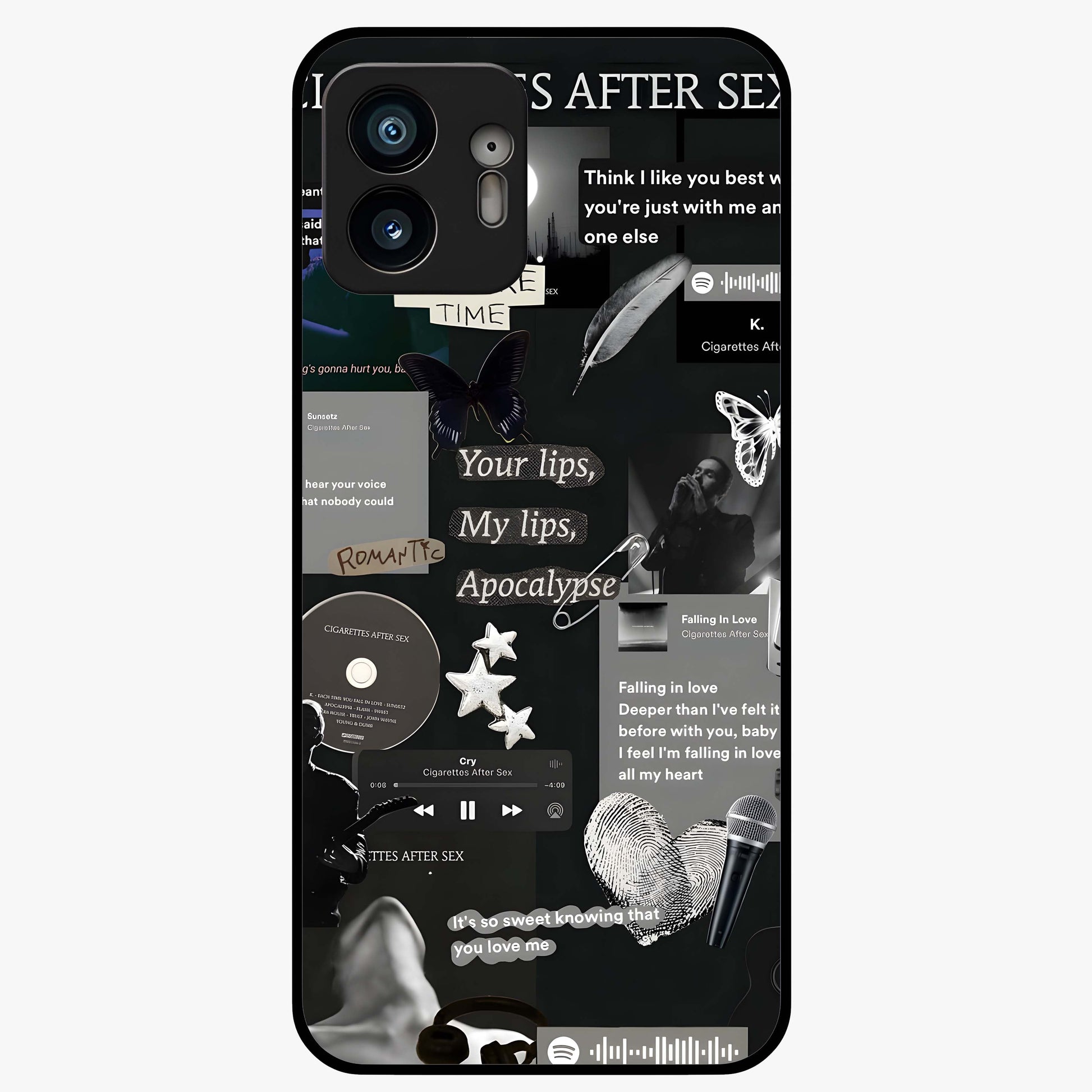 Midnight Love Echo Glass Case showing flat back view with romantic midnight themed artwork and glossy glass finish.