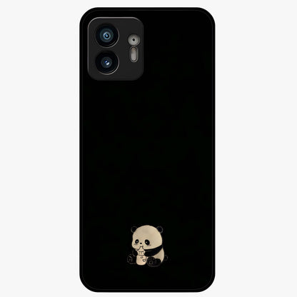 Midnight Panda Love Glass Case showing flat back view with cute panda themed artwork and glossy glass finish.