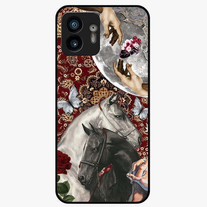 Moonlit Royal Stallion Glass Case showing flat back view with majestic horse under moonlight artwork and glossy glass finish.