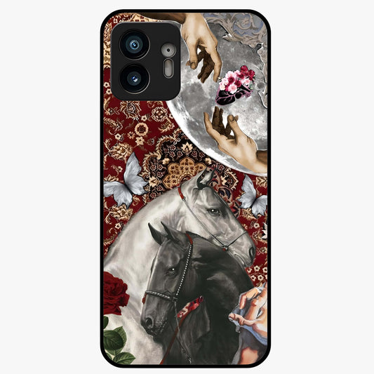 Moonlit Royal Stallion Glass Case showing flat back view with majestic horse under moonlight artwork and glossy glass finish.