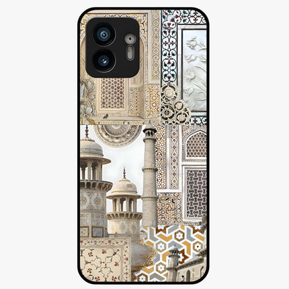 Mughal Marble Legacy Glass Case showing flat back view with intricate Mughal inspired marble pattern and glossy glass finish.