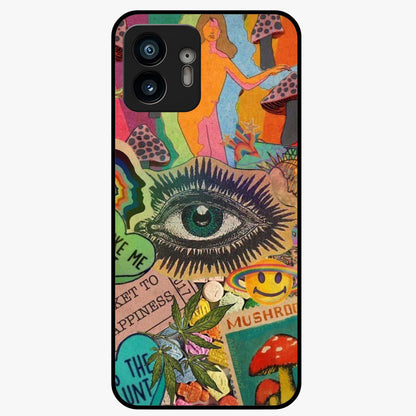 Mystic Eye Wonderland Glass Case showing flat back view with mystical eye themed artwork and glossy glass finish.